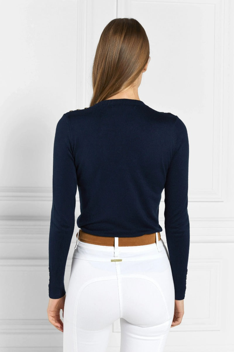 Holland Cooper Buttoned Knit Crew Neck in Ink Navy