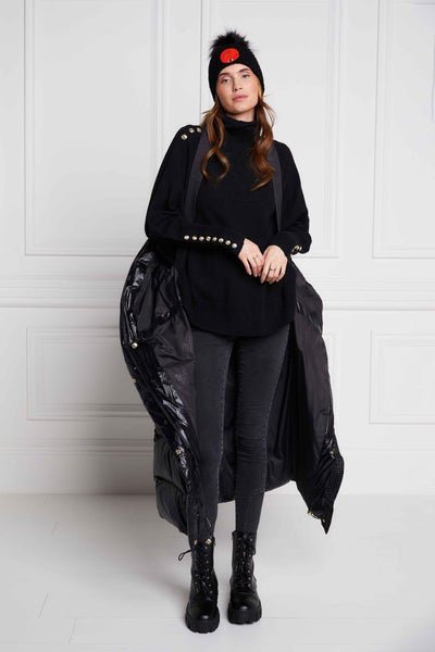 Holland Cooper Camden Longline Puffer Jacket in Black Strap
