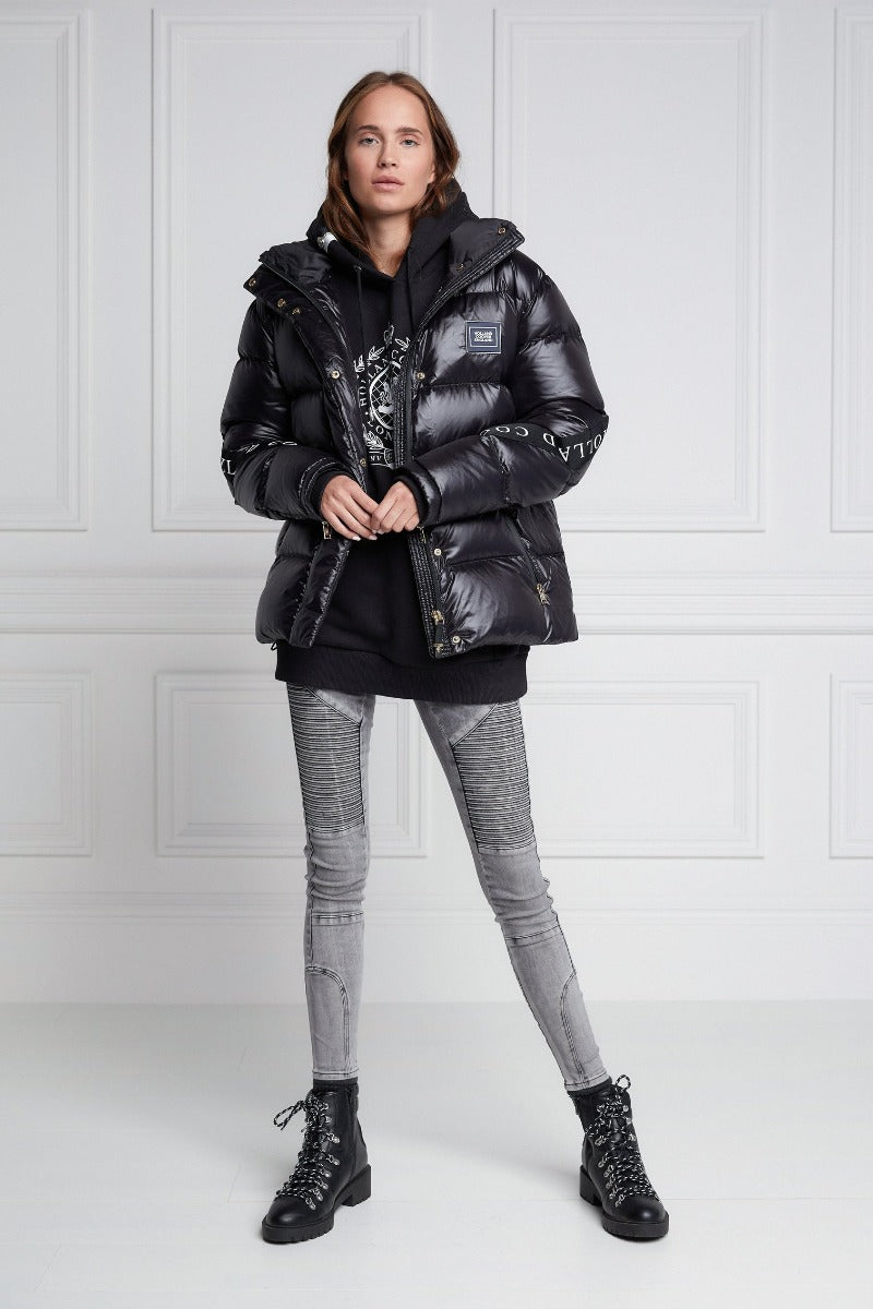Holland Cooper Camden Puffer Jacket in Black Front