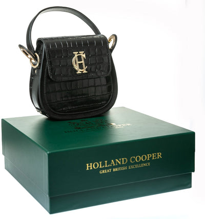 Holland Cooper Chelsea Saddle Bag in Black Croc