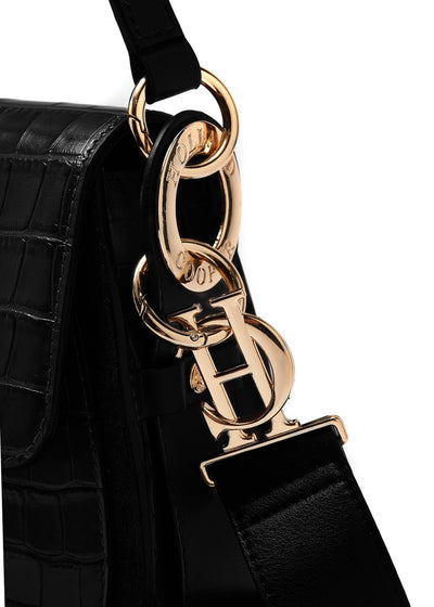 Holland Cooper Chelsea Saddle Bag in Black Croc
