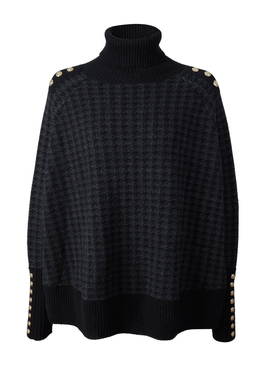 Holland Cooper Kingsbury Cape Knitwear in Grey Houndstooth
