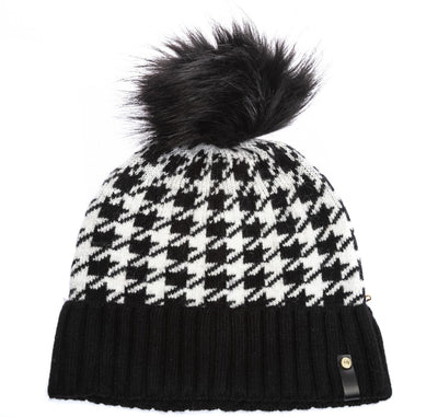 Holland Cooper Knitted Ladies Bobble Hat in Houndstooth
