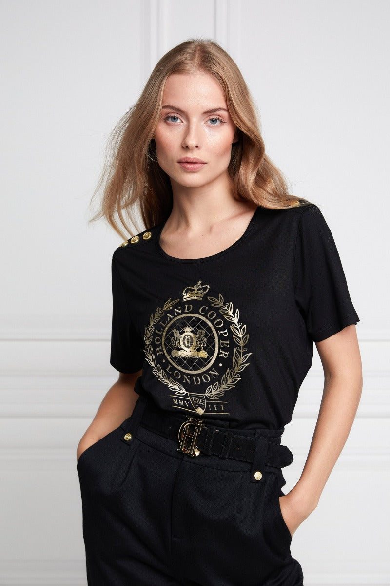Holland Cooper London Crest Ladies T-Shirt in Black