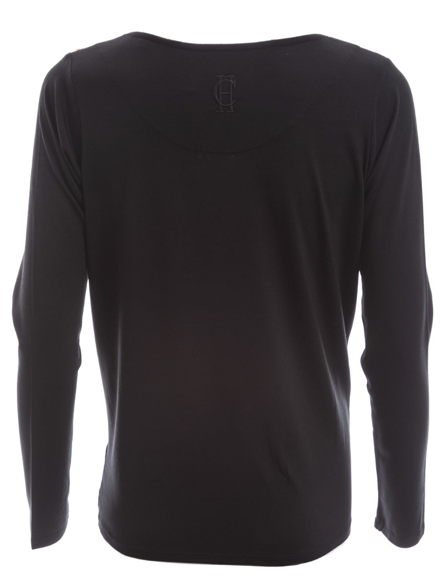 Holland Cooper Long Sleeve Vee Neck Tee in Black