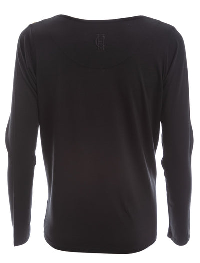 Holland Cooper Long Sleeve Vee Neck Tee in Black