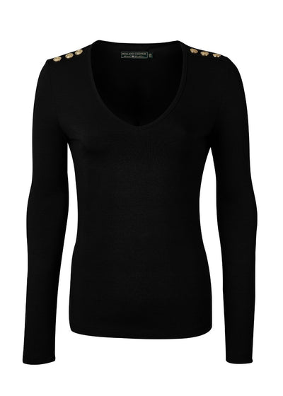 Holland Cooper Long Sleeve Vee Neck Tee in Black