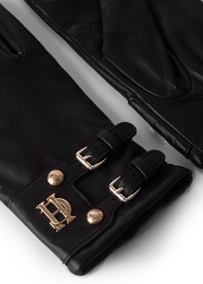 Holland Cooper Monogram Leather Gloves in Black
