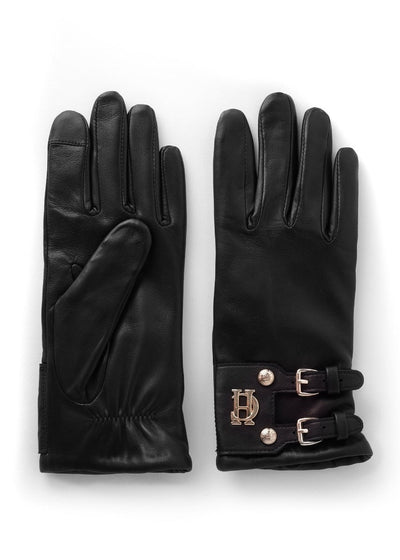 Holland Cooper Monogram Leather Gloves in Black