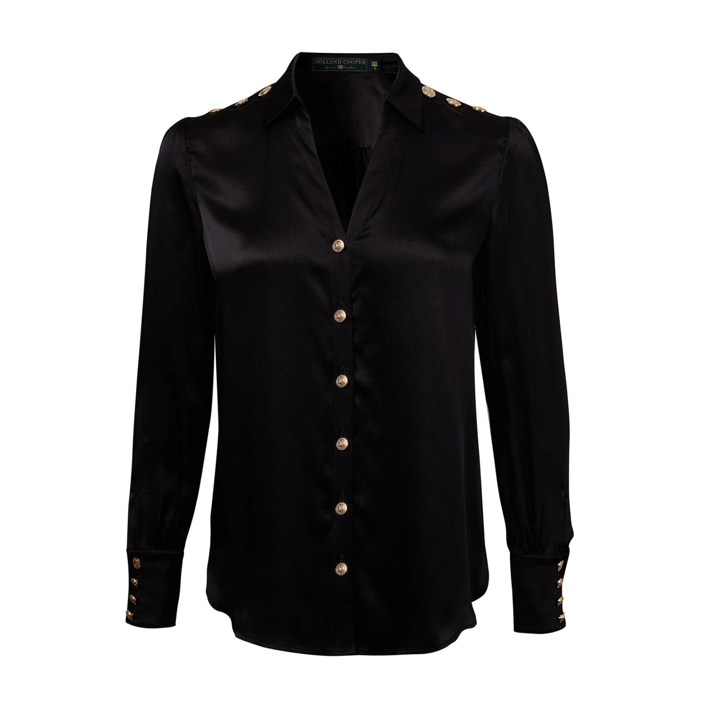 Holland Cooper Silk V-Neck Ladies Blouse in Black