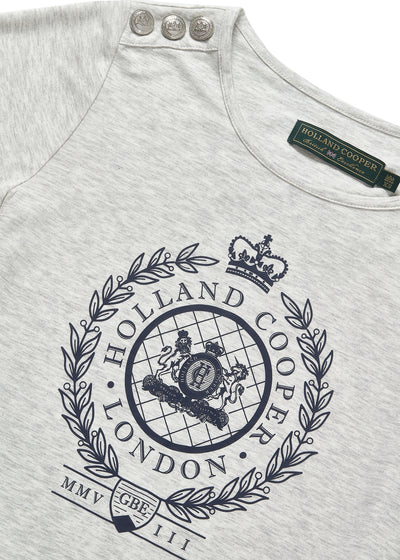 Holland Cooper Ornate Crest Tee Ladies T-Shirt in Ice Marle & Navy