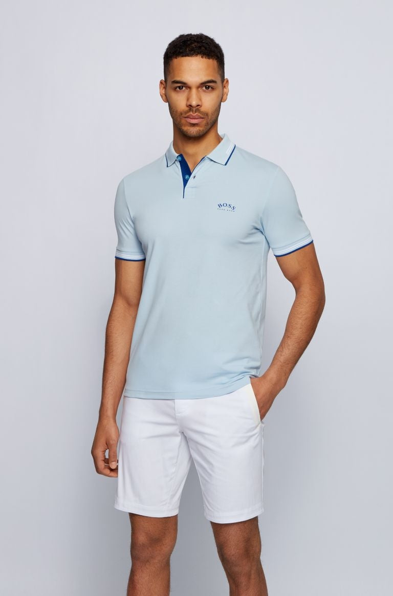 BOSS Paul Curved Polo Shirt in Sky Blue