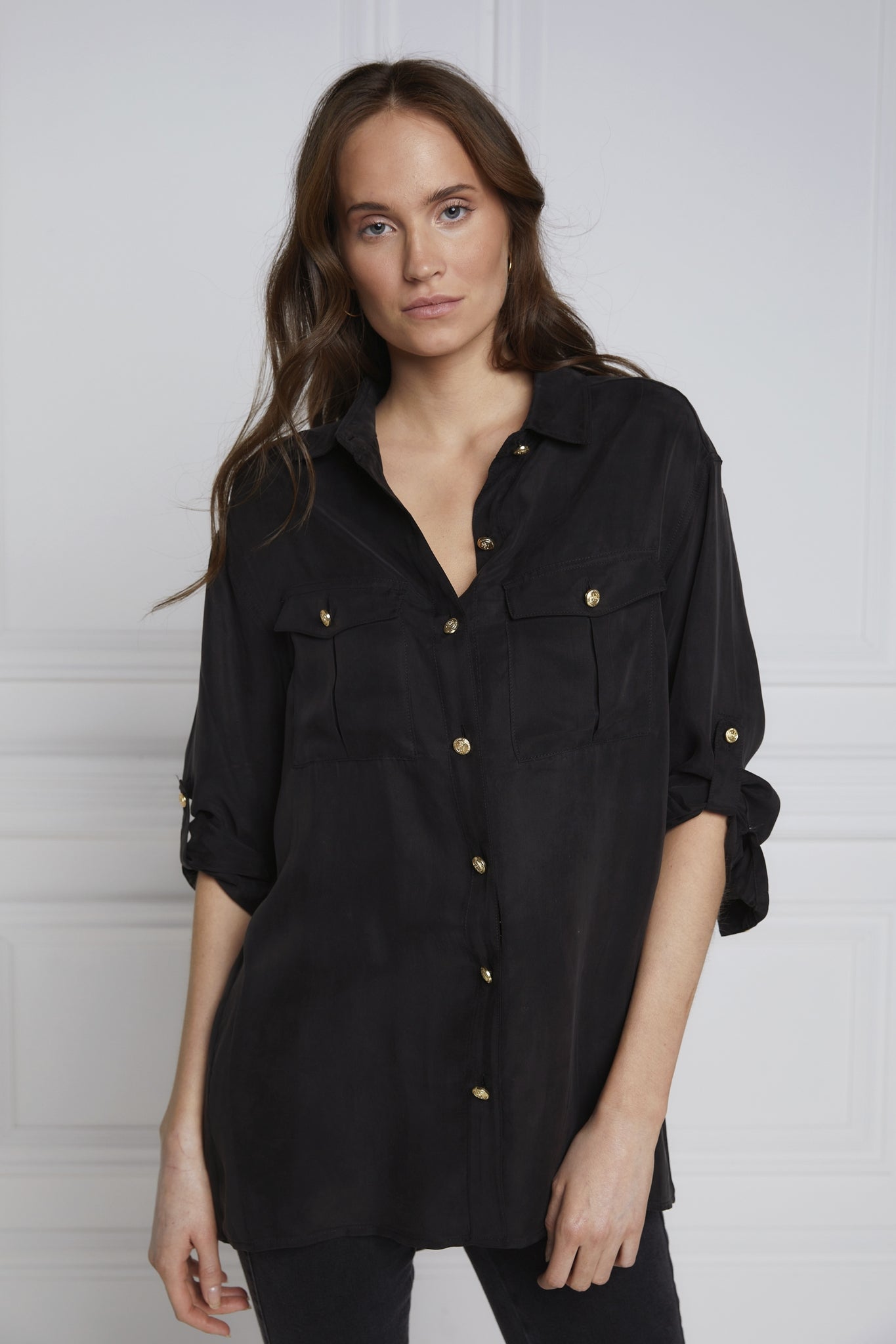 Holland Cooper Relaxed Fit Military Ladies Shirt in Black