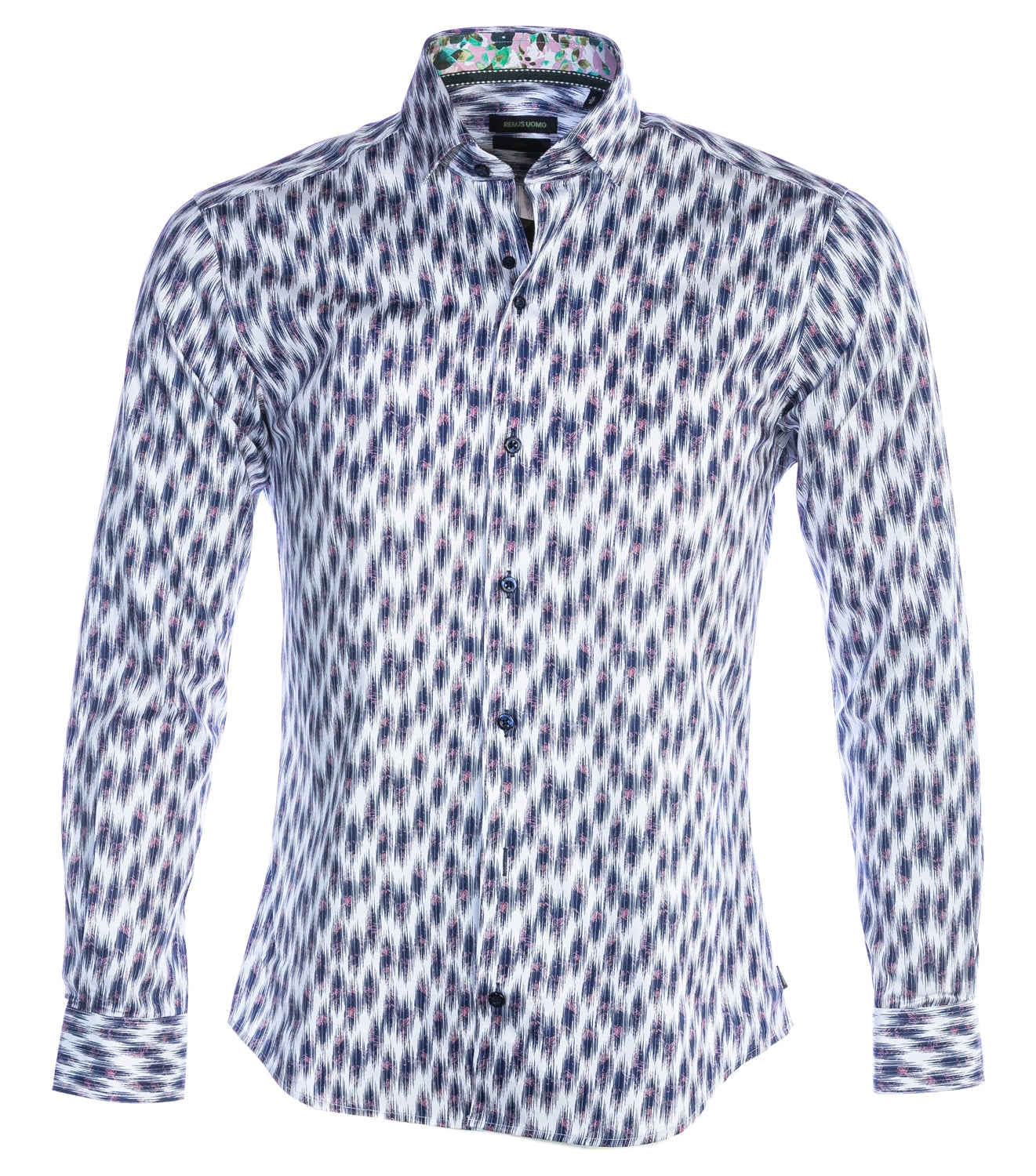 Remus Uomo Abstract Print Shirt in White & Navy
