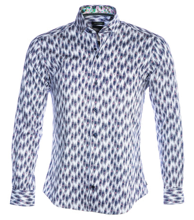 Remus Uomo Abstract Print Shirt in White & Navy