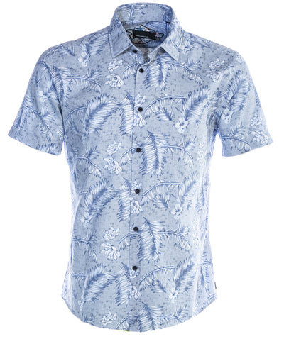 Remus Uomo Fern Print Short Sleeve Shirt in Sky Blue
