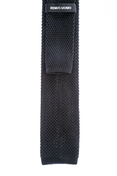Remus Uomo Knitted Tie in Black Back