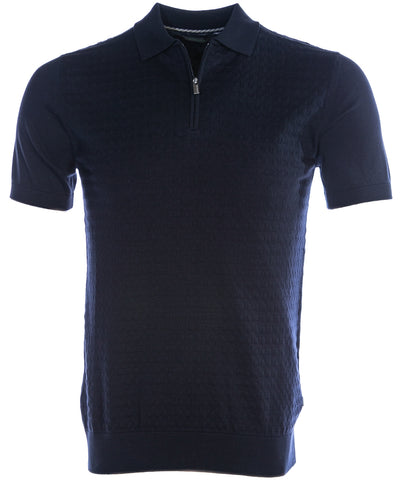 Remus Uomo Knitted Zip Polo Shirt in Navy