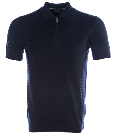 Remus Uomo Knitted Zip Polo Shirt in Navy