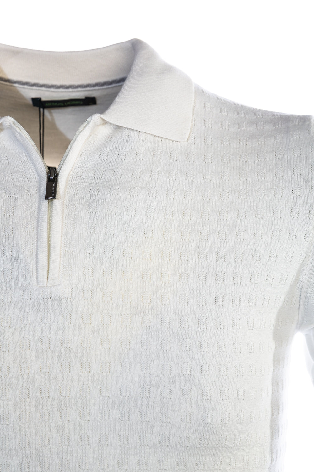 Remus Uomo Knitted Zip Polo Shirt in Off White