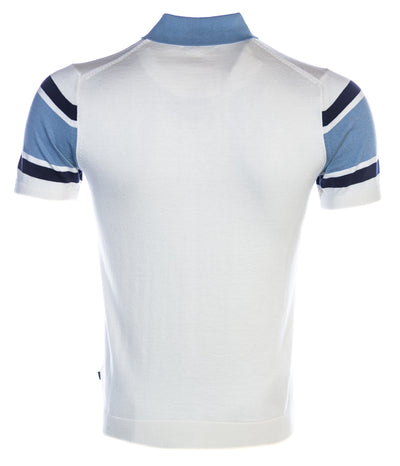Remus Uomo Stripe Sleeve Knitted Polo Shirt in Off White