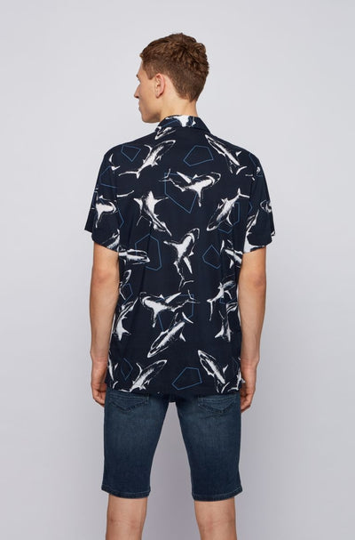 BOSS Rhythm Short Sleeve Shirt in Navy Shark
