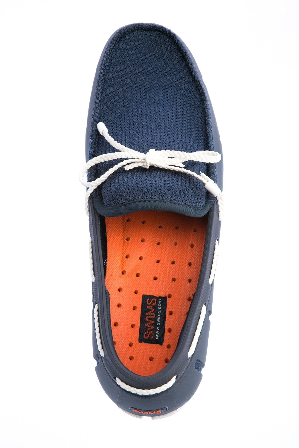 Swims Braided Lace Loafer Shoe in Navy & White Birdseye