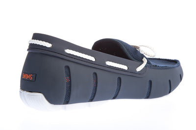 Swims Braided Lace Loafer Shoe in Navy & White Heel