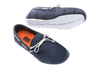 Swims Braided Lace Loafer Shoe in Navy & White Pair 2
