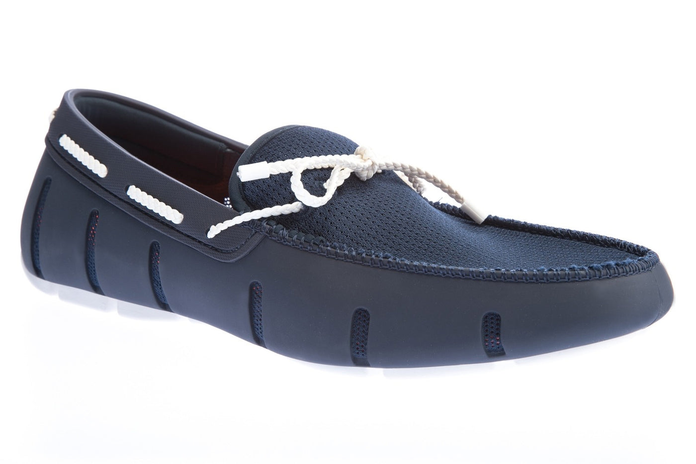 Swims Braided Lace Loafer Shoe in Navy & White Toe
